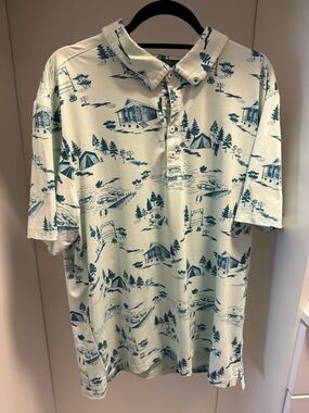 William Murray Golf Light Mint Polo with Teal Scenic Print